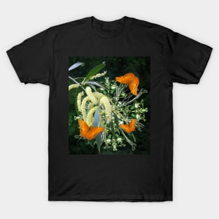 butterflies and wattle with green abstract bouquet T-Shirt